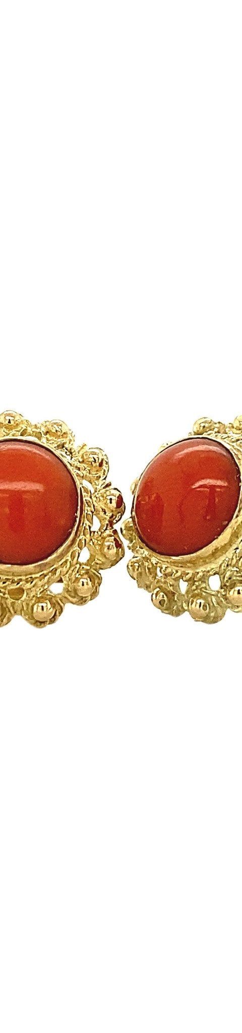 Vintage 12K Gold Stud Earrings with Red Coral